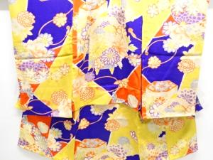 アンティーク　錦紗貝桶に花模様着物